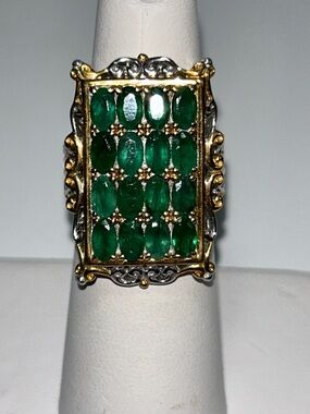 NWOT Gems En Vogue Sterling Palladium Genuine Emerald Gemstone Cluster Ring